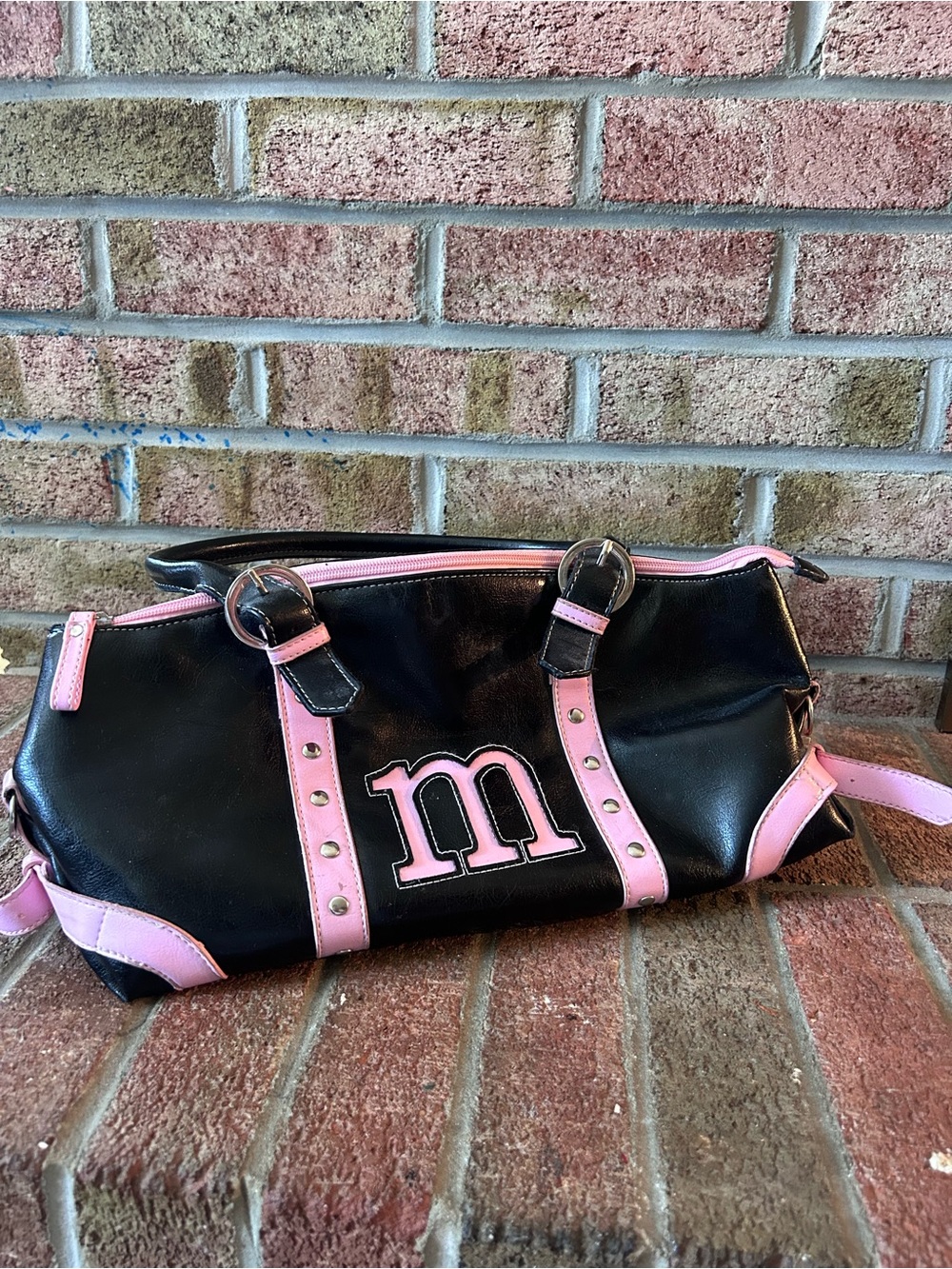 Black and Pink 'M' Accent Women's Satchel Bag